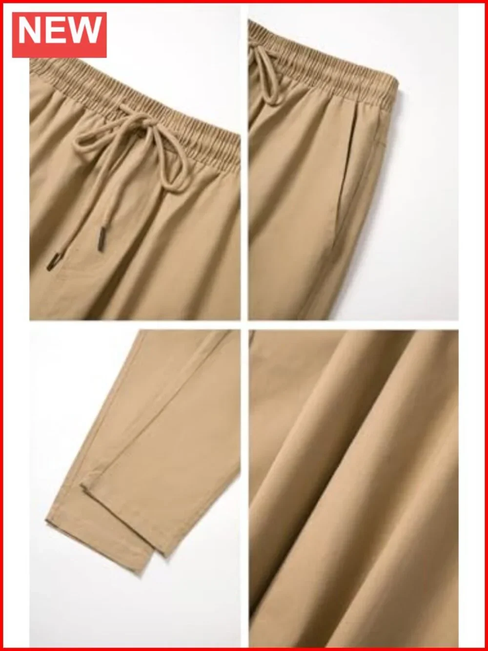 Men's Cargo Pants Cotton Joggers Drawstring Elastic Waist 6 Pockets
